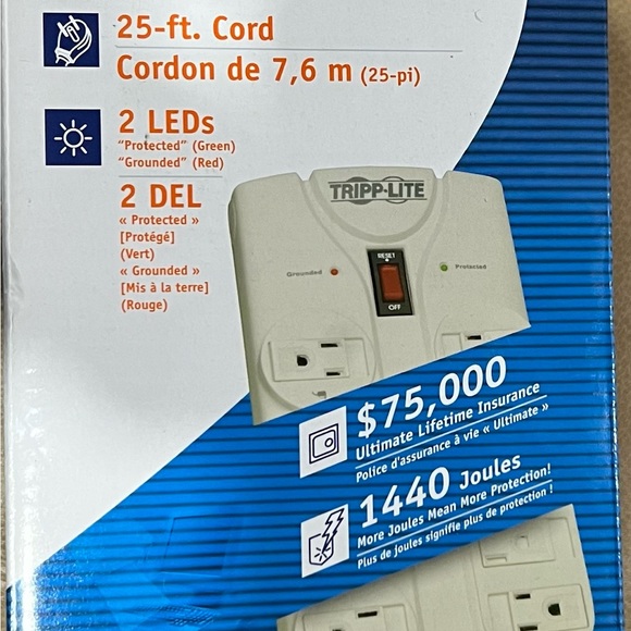 Tripp Lite TLP825 8-Outlet Surge Protector Power Strip, 25 ft. Cord, 1440 Joules - Picture 6 of 6